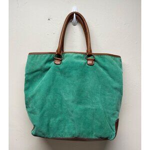 J Crew Leather & Corduroy Tote Bag Brown & Green